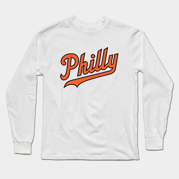 Philly Script - White/Orange Long Sleeve T-Shirt by KFig21